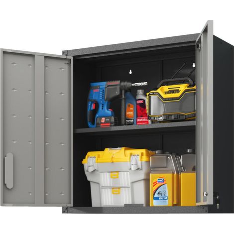 Armoire Murale de Rangement Métal AoSenYunZhou avec Serrure 2 Portes Étagère Réglable pour Garage Atelier 77x75x30cm (1/5)
