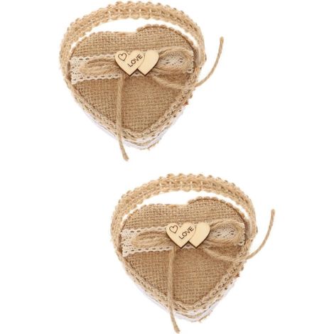 Set di 2 scatole portaanelli, portafedi nuziali, cestino per anelli, cestino regalo a forma di cuore, cestini regalo per donne, cestino regalo per donne, anello a cuore, lino senza maniglia per gioiel (1/5)