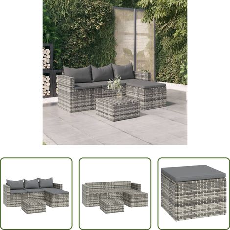 vidaXL Canapé en résine - Salon de jardin 3 pcs avec coussins Gris Résine tressée (1/5)