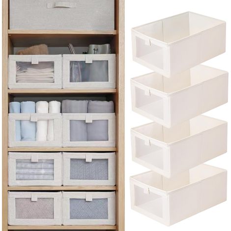 Cajas organizadoras y de almacenamiento para la ropa (juego de 4) - Plegables con cestas de almacenamiento transparentes (1/5)