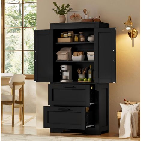 Credenza alta 60x30x128 cm in MDF nero con 2 cassetti salvaspazio – MEUBLIV (1/5)