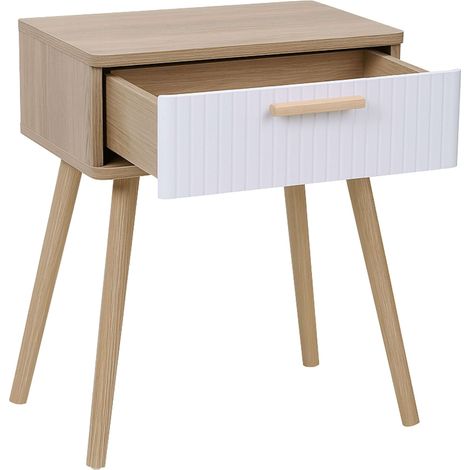 Miroytengo – Table de chevet Frisa – Mélamine blanche ou chêne nordique – 1 tiroir – Dimensions 40 x 52 x 30 cm – Design moderne