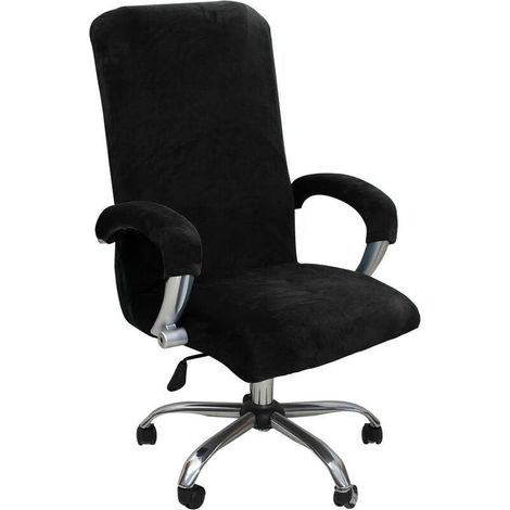 Housse de Chaise de Bureau avec Accoudoir Peluche Velours Couleur Unie,Housse pour Chaise Tissu élastique Amovible et Résistante pour Fauteuil de Bureau Rotatif Chaise,Noir(XL) (1/4)