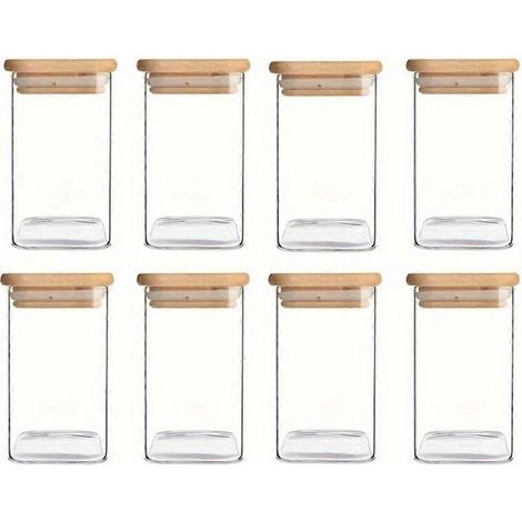 Bocaux en verre avec couvercles hermétiques en bambou - Bocaux de rangement pour bonbons et en-cas (1/5)
