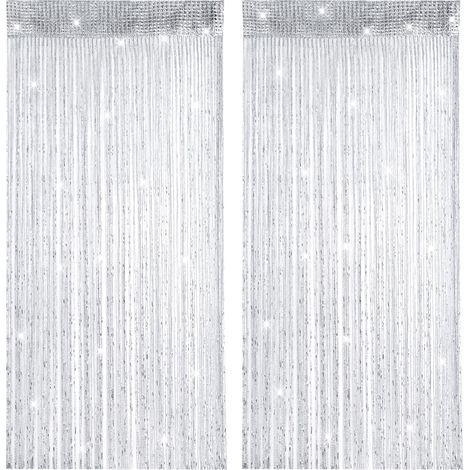 2 Pièces Rideau de Porte à Fils, Rideau Anti Mouches pour Porte Extérieur Rideaux Fils Paillette, Rideaux Fils, Lavable, pour Maison, Patio, Chambre à Coucher, Mariage, Restaurant(Gris, 100 x 200cm) (1/5)