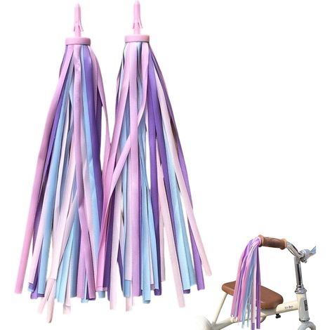 1 Paire Rubans Guidon,Vélo Enfant,Scooter,Tricycle,Décoration Colorée,Pompons Polyester,Facile Installation