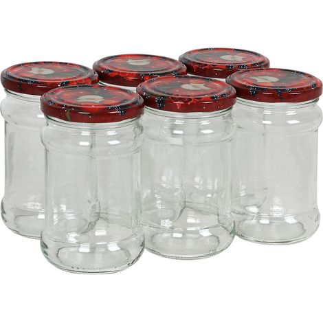 1a-Handelsagentur BURI Einmachgläser 6er-Set 315ml Marmeladengläser Vorratsglas Schraubdeckel Früchte (1/2)