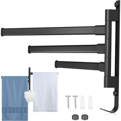 Porte Serviette Salle de Bain avec Rotation 180° - Support Mural 3 Barres en Aluminium, Idéal pour Petites Surfaces&Bain & Cuisine -Noir (1/5)