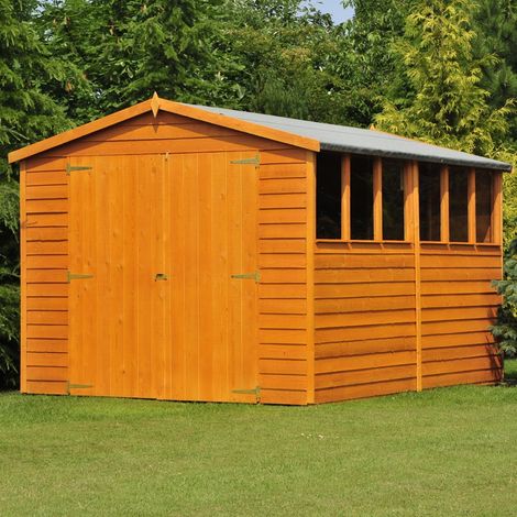 Overlap 12 x 8 Feet Dip Treated Apex Shed Double Door with Windows