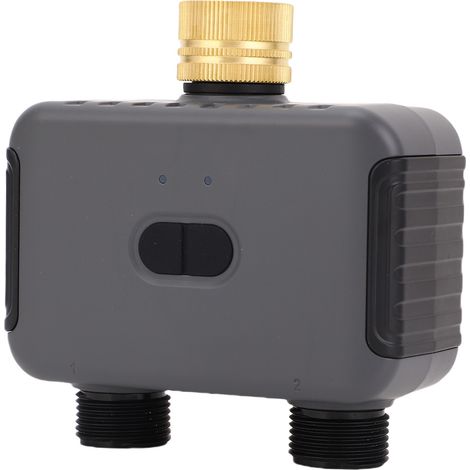 Minuterie d'arrosage 2 voies avec raccord tuyau fileté G3/4, étanche IP55, programmateur irrigation et fonction retard pluie (1/5)
