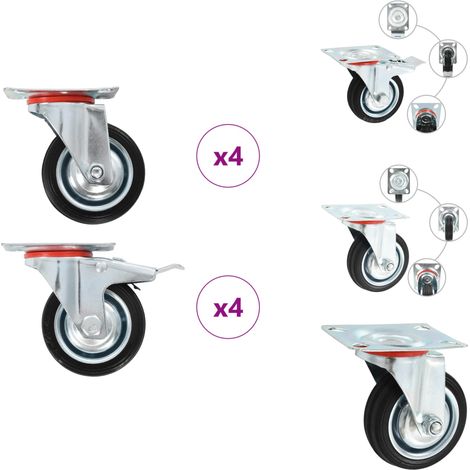 8 pcs Roulettes pivotantes 75 mm - Roulette Pivotante - Roulettes Pivotantes - Roulette De Chariot - Roulettes De Chariot (1/5)