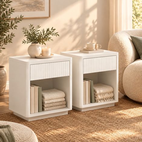 REDOM 2er-Set Nachttische mit Schublade und offenem Fach, MDF, Weiß, 55 x 40 x 63,5 cm (1/5)