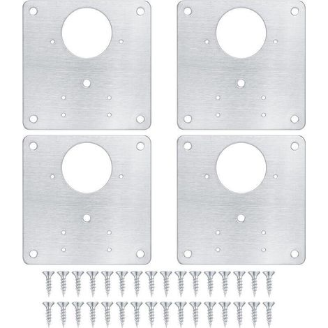 Plaque de réparation de charnière d'armoire, plaque de réparation de porte d'armoire de cuisine avec trous, plaque cachée en acier inoxydable avec vis pour bois, étagères, portes (4 pièces)