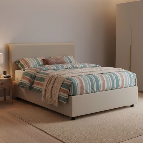 Talamo Italia Quadratisches und halbes Bett Assunta, Containerbett mit Kunstlederbezug, 100% Made in Italy, Frontöffnung, inklusive Matratze Cm 120x200, Turteltaube (1/4)
