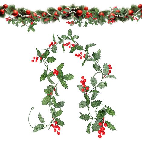 Guirlande de décoration de Noël, Guirlande de Noël artificielle pour intérieur et extérieur, Guirlande de Noël en pin artificiel avec baies rouges, pour l'hiver, extérieur (1/5)