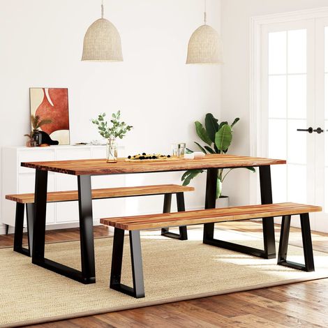 3 Piece Dining Set with Live Edge Solid Wood Acacia vidaXL (1/5)