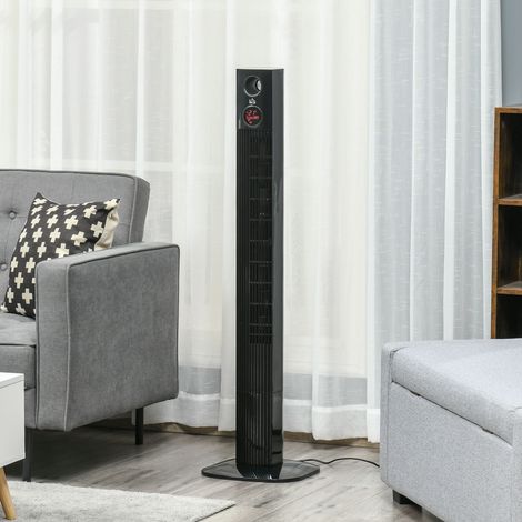 Ventilateur colonne avec télécommande, 45 W, oscillation à 70°, diffuseur d'arômes, minuterie, 3 vitesses, noir