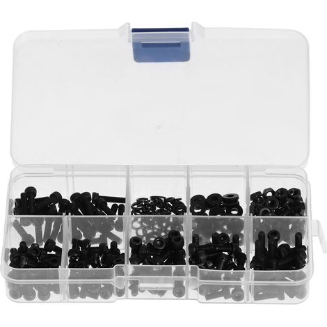 Kit 300 Pièces Boulons et Écrous M3, Assortiment Culasse, Rondelles Ressort, Acier Carbone, Fixations Hexagonales (1/5)