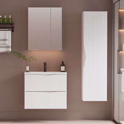 Ensemble meuble simple vasque encastrée 60cm et colonne Tao Blanc (1/5)