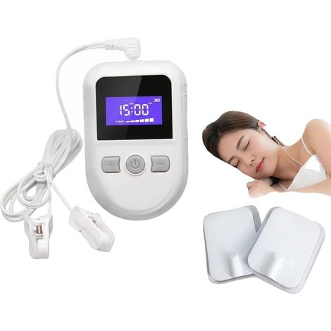 Dispositivo para conciliar el sueño, intensidad de corriente ajustable, terapia no invasiva, rango de frecuencia de 0 Hz a 15 Hz, duración del pulso de 100 ms, tamaño del electrodo de clip para la ore (1/5)