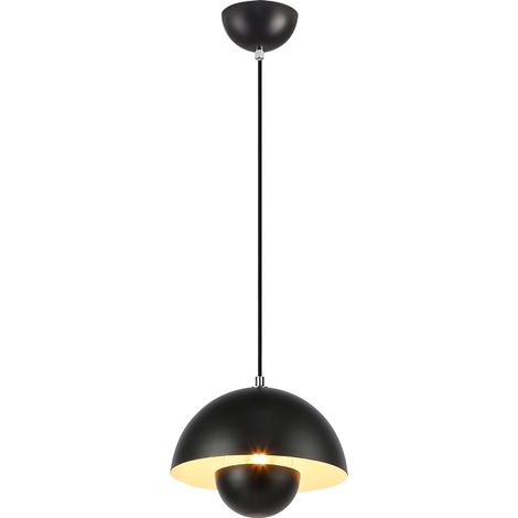 Modern Pendant Light, Metal Shade, 23 cm Diameter, 100 cm Adjustable Cable, E27 Bulb, Black (1/5)