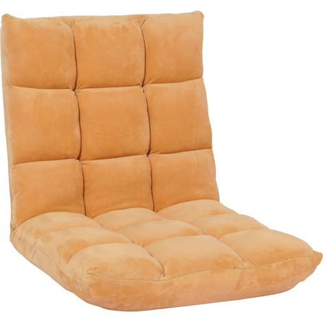 [JAMAIS UTILISÉ] Fauteuil de sol HHG-904, fauteuil de relaxation Coussin de sol Fauteuil pliant 6 positions de relaxation, structure stable en velours, marron clair (1/5)