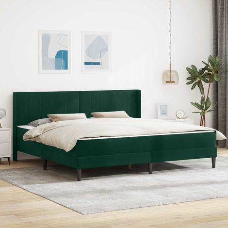 Cadre de lit avec matelas Vert foncé 180 x 200 cm Velours (1/5)