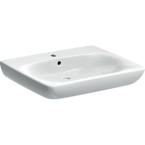 Geberit – Lavabo PMR 65x55cm céramique blanc – Design ergonomique pour accessibilité – Plage de robinetterie 28cm – Fixation suspendue (1/5)