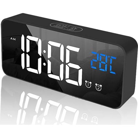 Sveglia digitale a LED con funzione snooze e porte di ricarica USB (nera)