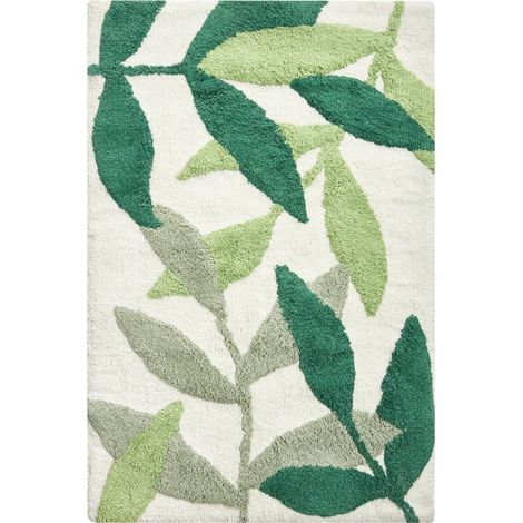 Bath Mat Green Cotton 60 x 90 cm Rectangular Shape Decorative Pattern Bath Rug Bathroom Accessories Modern Design ASAN (1/5)