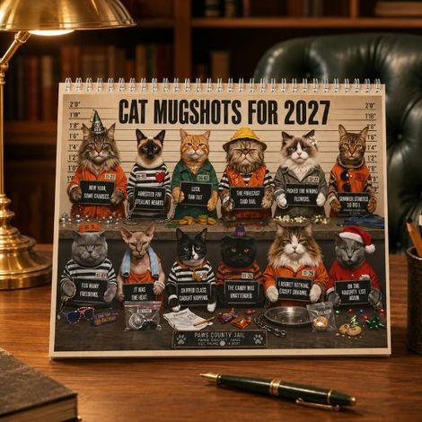 2027 New Popular English European and American Fun Cat Calendar Wall Calendar Desk Calendar (1/5)
