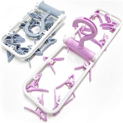 Lot de 2 étendoirs à linge, 12 clips étendoir à linge pliable pour chaussettes et sous-vêtements (1/5)