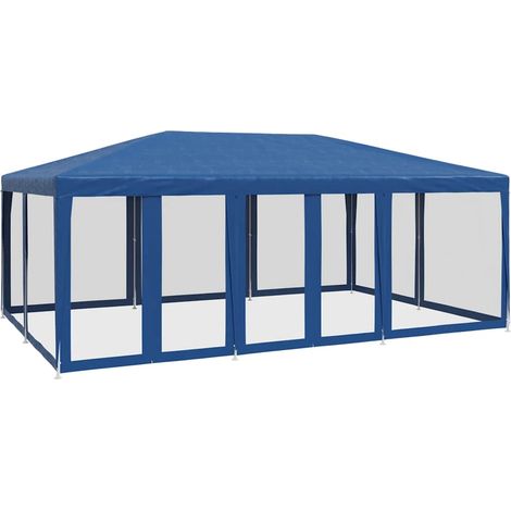 Tente de fête avec 10 parois latérales en maille bleu 6x4m PEHD (1/5)