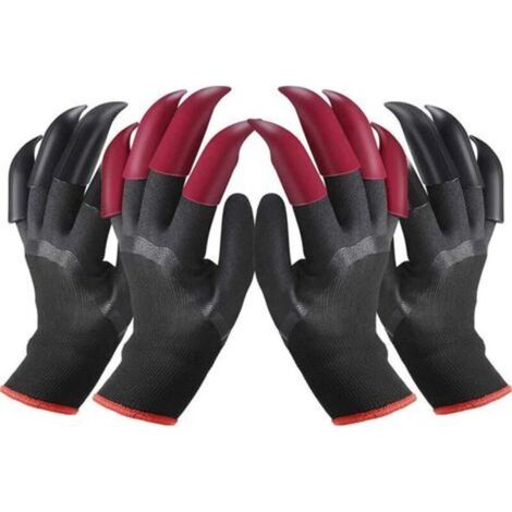 2 paia di guanti da giardinaggio impermeabili, taglia 26-11 cm, con 8 artigli rossi/neri ciascuno, adatti per scavare, lavorare e svolgere lavori agricoli.