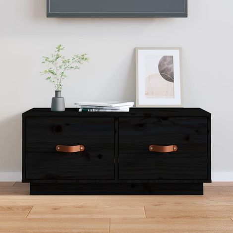 Meuble TV, Banc TV, Support pour Téléviseur, Meuble de Salon Noir 80x34x35 cm Bois de pin massif YHJ67191 (1/5)