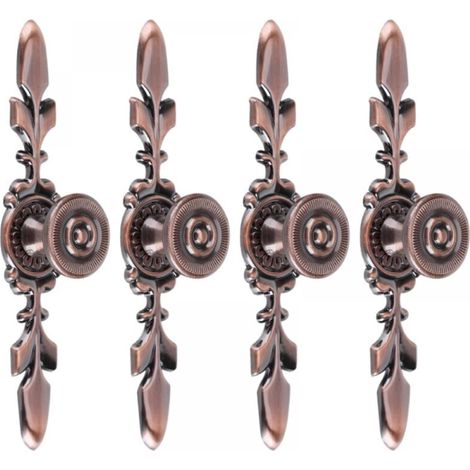 Poignées de tiroir style vintage – pour meubles, armoires, penderies, tiroirs – avec vis – Bronze rouge – 4 pièces (1/4)