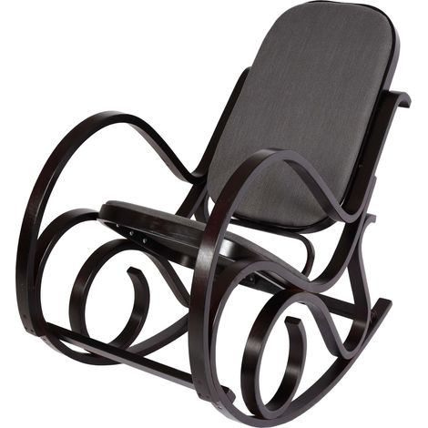 [NON UTILIZZATO] Sedia a dondolo classica elegante M41 legno scuro seduta tessuto antracite