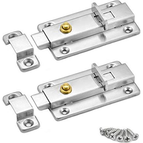 Lot de 2 verrous de porte, serrure de porte en acier inoxydable de 7,6 cm (3 pouces), verrou automatique pour fenêtres de salle de bain, chatières et portes intérieures. (1/5)