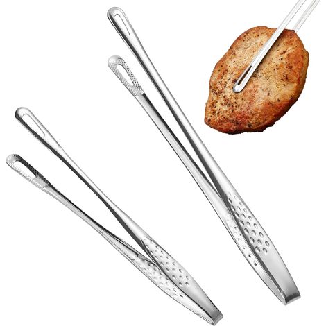 Set aus 2 Edelstahl-Kochzangen (24,5/28,5 cm) - Multifunktional zum Grillen, Kochen und Backen - Robuste Fleischzange und Spaghettizange (1/5)