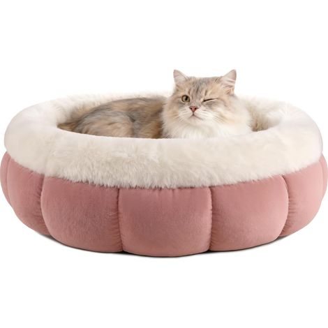 Lit pour chat et chat - Moelleux et lavable - Coussin rond avec base antidérapante - Panier pour chat et petit chien - Rose - 45 x 45 x 16,5 cm (1/5)