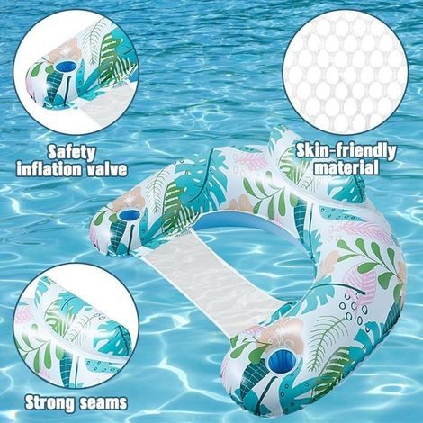 Matelas Gonflables pour Piscine,Chaise Piscine Gonflable Flottante Forme U avec Porte-Gobelet, Hamac d'eau lit Flottant (1/5)