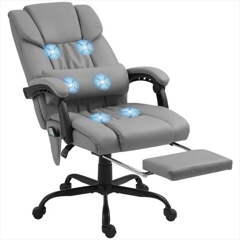 Fauteuil de bureau massant inclinable avec repose-pieds réglable, revêtement synthétique, gris, 66 x 75 x 112-122 cm (1/5)