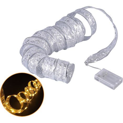 Guirlande lumineuse de Noël LED en fil de cuivre, 40 LED, 4 cm de large (ruban argenté, blanc chaud), 4 m de long. (1/2)