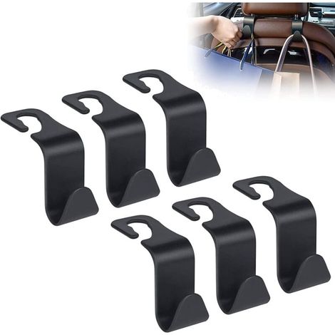 Lot de 6 crochets de siège de voiture, pour appuie-tête de siège arrière de voiture, multifonctionnels et résistants (noir) (1/5)