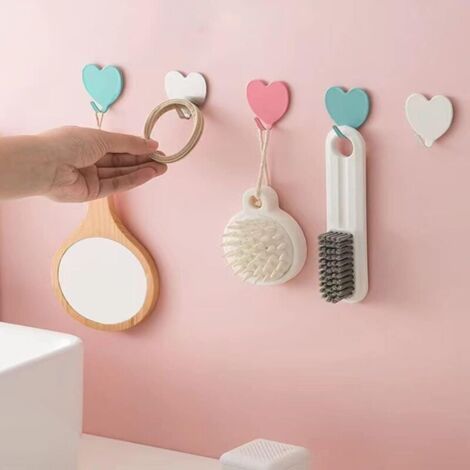 6 Pack Heart Shaped Decorative Hooks (Pink) Stainless Steel Hooks with Strong Adhesive for Home, Kitchen, Bathroom and Office (1/3)