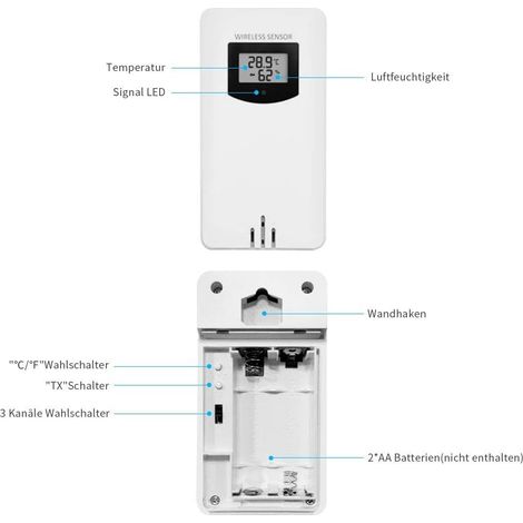 Capteur extérieur pour station météo extérieure sans fil avec hygromètre thermomètre blanc (capteur extérieur) blanc une pièce (1/2)