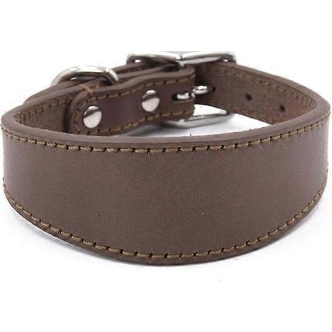 Breites Lederhalsband für Hunde mit weichem Futter, verstellbar, braun, Größe S – Komfortables, verstellbares Welpenhalsband