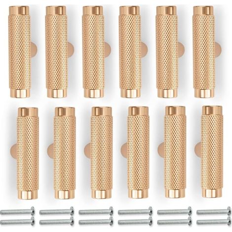 Set aus 12 gerändelten, goldfarbenen Möbeltürgriffen, 50 mm Schubladengriffen (1/4)