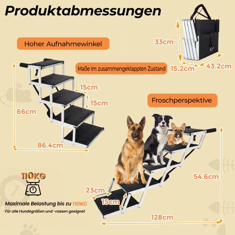 Rampa pieghevole per cani in alluminio, 5 gradini antiscivolo, 110 kg HAVRYA (1/5)