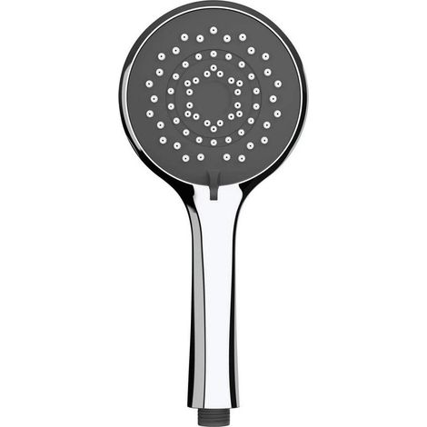 Wenko Soffione doccia risparmio acqua, Ø 11 cm - Doccetta universale, soffione doccia con sistema per risparmio idrico e 5 tipi di getto, ABS, 11 x 11 cm, Cromo/Bianco/Grigio (1/5)